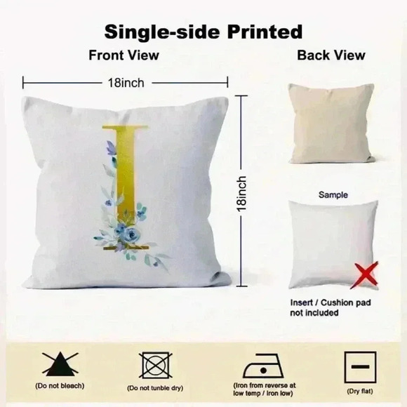 Pillow Covers 18x18” 1 pc I Alphabet Linen White/Gold I Blue Floral Boho Cottage - Picture 12 of 13